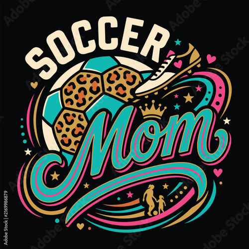 Leopard Print Soccer Mom Groovy Retro Typography T-shirt Vector
