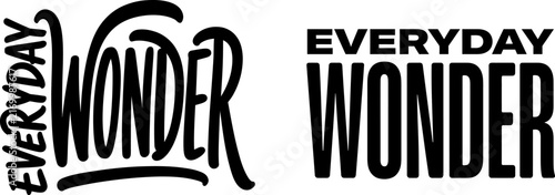 Two different typographic logo designs featuring the words everyday wonder in black isolated on a white background