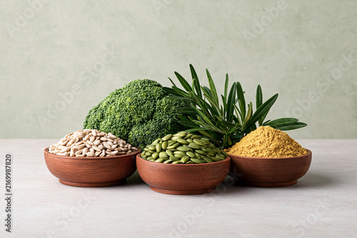 Healthy Seeds Broccoli and Herbs in Bowls