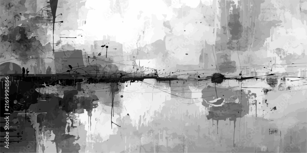 Obraz premium Monochromatic Cityscape Impression A painterly black and white interpretation of an urban waterfront, this evocative piece captures the essence of a city bathed in diffused light.