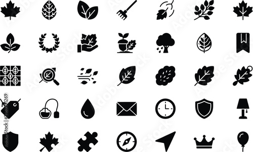 Картината върху платно A comprehensive collection of black and white vector icons featuring various nat