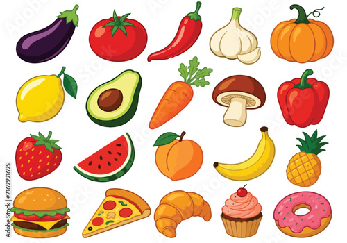 Fresh Fruits and Vegetables Hand Drawn
