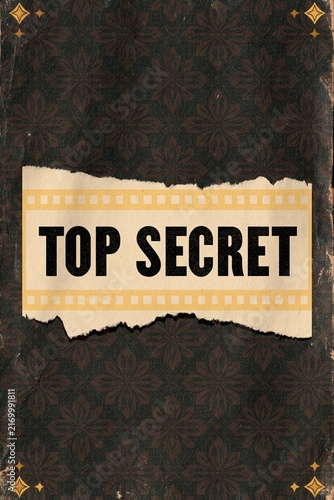 Top secret document cover with vintage design and textured background elements