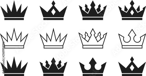 Принти на полотні Set of black and outline royal crown icons for luxury branding queen king majest