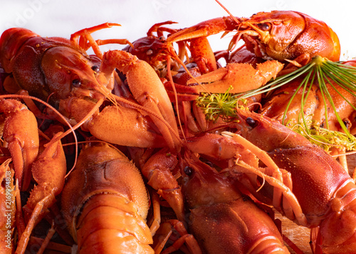 Boiled or steamed crawfish