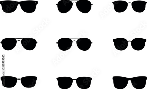 Fotografie Sunglasses silhouettes collection vector illustration, classic retro aviator and
