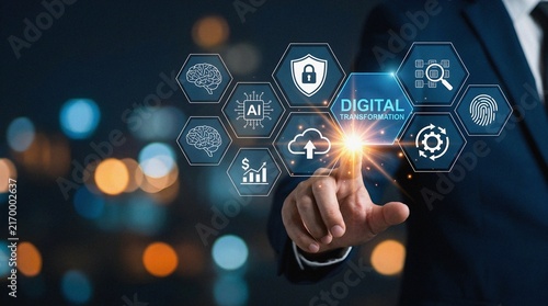 Businessman leads digital transformation with AI and cloud technology