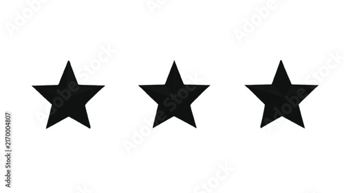 Three black star shapes are arranged in a horizontal line against a stark white backdrop.
