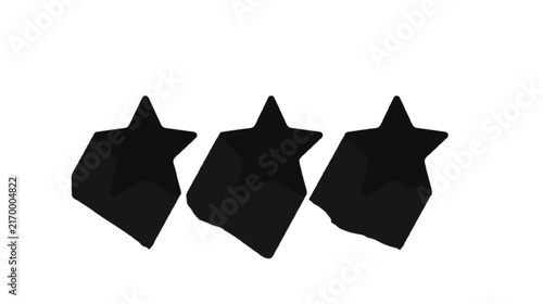 Three dark, irregular star shapes are clustered together on a white background.