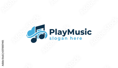 Modern branding logo for a digital music player or cloud service featuring a blue cloud and musical note with a slogan.