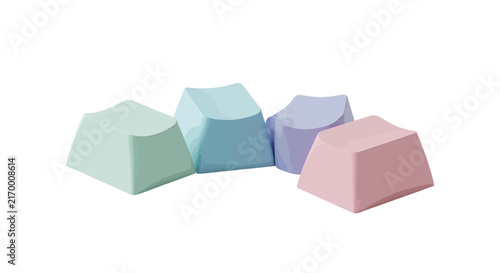 Vector illustration of set of four colorful pastel keyboard keycaps on a transparent background