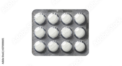Vector illustration of blister pack with white pills on a transparent background