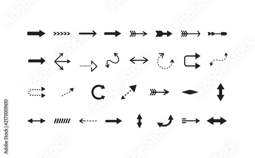 Interface arrow icons with dashed lines and black pointers for navigation symbol designs.