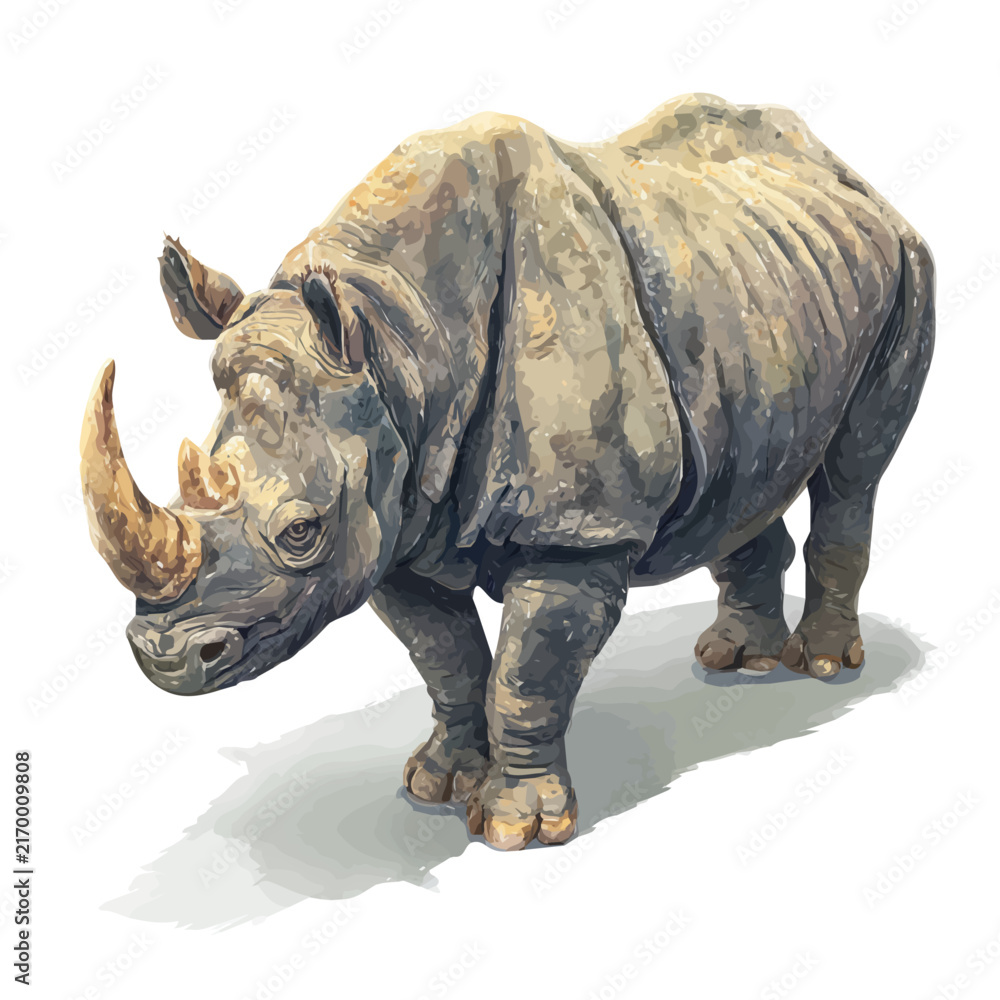 Fototapeta premium Rhinoceros, isolated watercolor element on white background