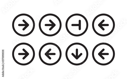 Minimalist circular arrow icon set in black outline style for web design and navigation ui.
