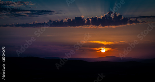 Lanscape view hot summer sunny evening in area of town Kaplice
