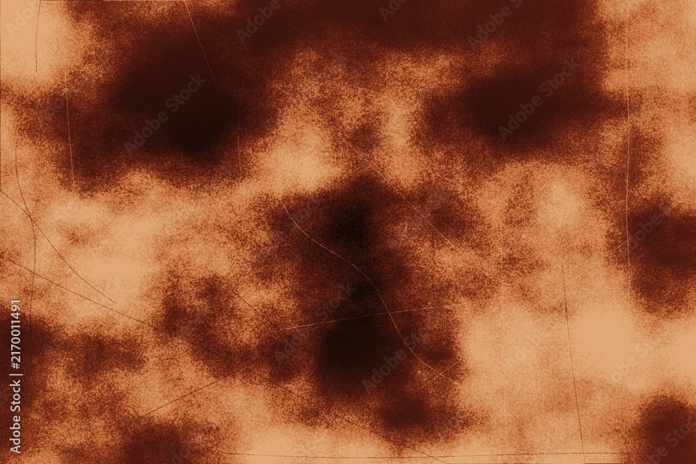 Warm terracotta orange grunge background showcasing heavy cloud patterns and thin scratch lines for rustic home decor and autumn thematic designs.