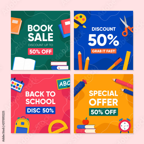 Back to School Social Media Template Collection. School Time Announcement Set