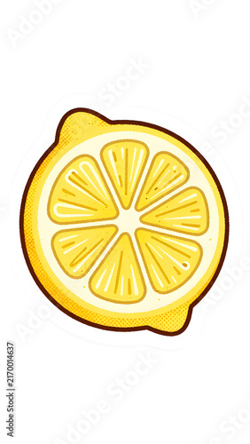 Whimsical Halftone Lemon Die-Cut Sticker Illustration with Juicy Details and Thick White Border