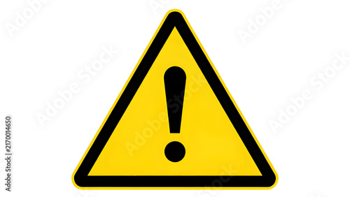 Yellow warning triangle-free exclamation point safety sign with bold black borders and hazard alert symbol in a flat clean vector graphic on a white background