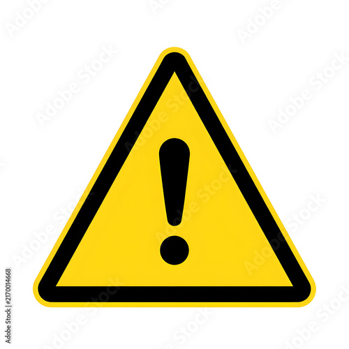 Bold Black Border Safety Sign with Yellow Warning Triangle-Free Exclamation Point Symbol on White Background