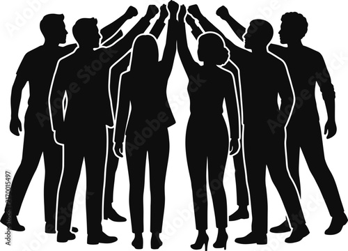 Canvas Print Group of business people standing in a circle and joining hands together as a si