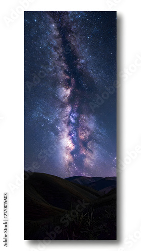 Dreamy Cosmic Landscape with Star-Filled Milky Way Sky Over Soft Silhouetted Hills at Twilight
