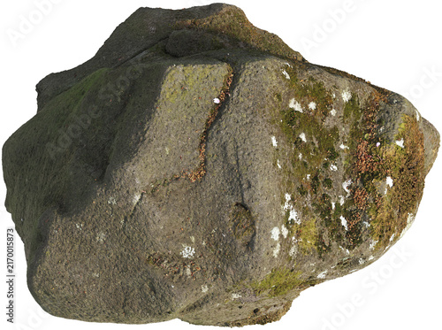 Large Weathered Mossy Rock with Lichen Isolated on Transparent Background