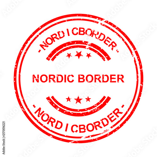 Obraz na płótnie Red nordic border circular stamp with text illustration