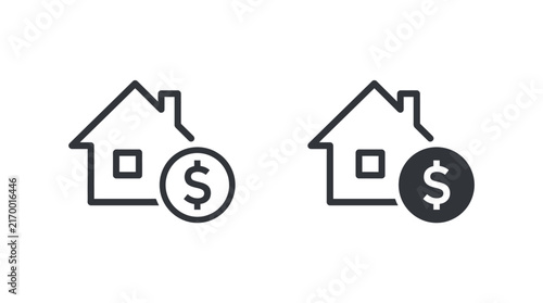 Minimalist house and dollar sign vector graphic illustration representing real estate financial investment and property wealth