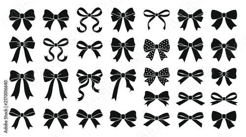 Black ribbon bow vector collection featuring various decorative shapes and styles for diverse graphic design projects