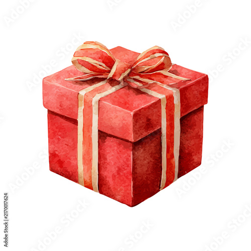 Gift Box, isolated watercolor element on white background