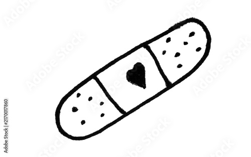 Foto Bandage with Heart Doodle Brush – Cartoon Black Outline Adhesive Plaster with He