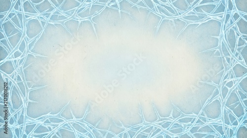 Ethereal pale azure thorny border framing spacious negative area conceptual intangible presence suggesting mental construct existing purely in cognitive space without material manifestation