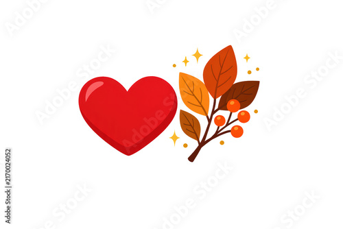 Red Heart with Autumn Leaves and Berries