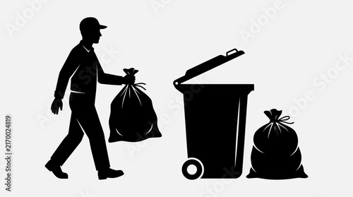 Картината върху платно A dark silhouette depicts a dedicated sanitation professional carefully discardi