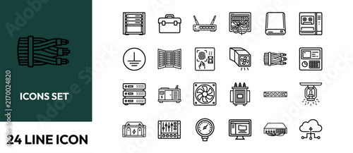 24 line icons for it and network equipment, servers, power, and security