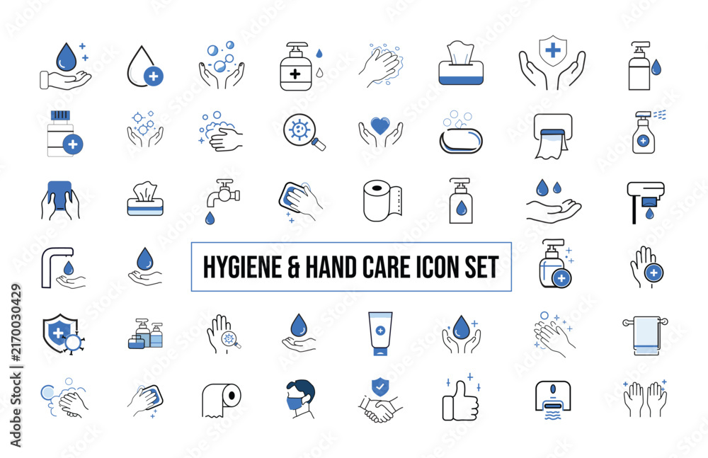 Naklejka premium Hygiene and Hand Care Icon Set