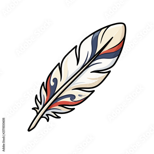 Watercolor Feather with Patriotic Colors for Independence Day Celebration