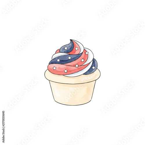 Watercolor Ice Cream Cup with Red, White, and Blue Swirl Illustration for Independence or Patriot Day Celebration