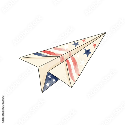 Watercolor Paper Airplane Illustration for Independence or Patriot Day Celebration