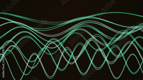 Abstract green sound wave lines oscillating on a dark background for digital technology