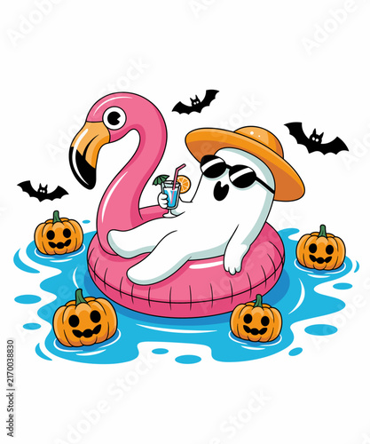 Summerween Ghost Flamingo Float Pool Halloween Vacation