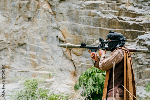 Bild auf Leinwand Serious outdoor soldiers in jungle settings on duty demonstrate intense focus an