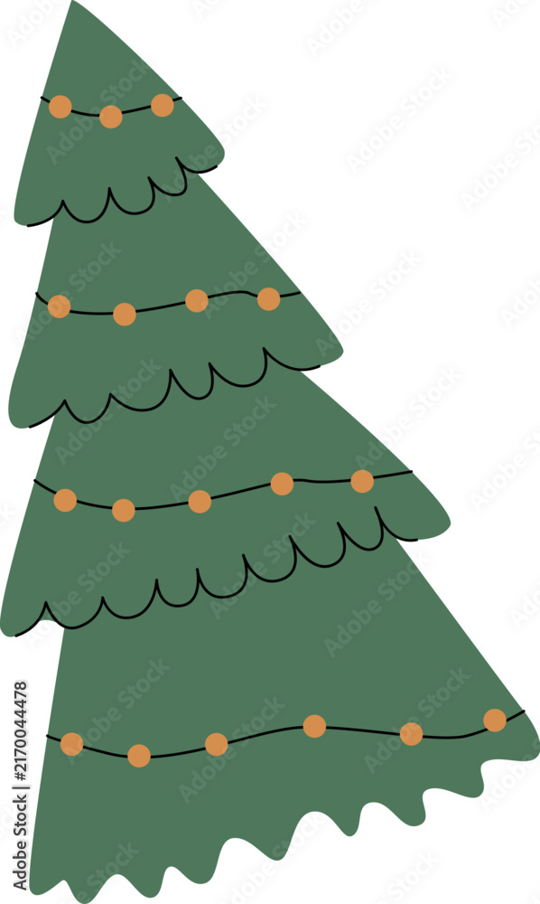Obraz premium Christmas Tree With Garland Cartoon