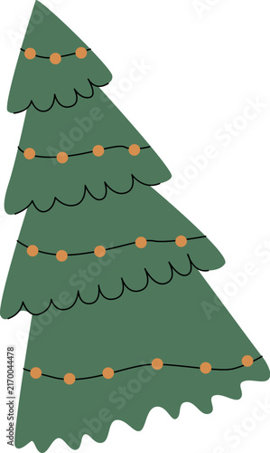 Christmas Tree With Garland Cartoon