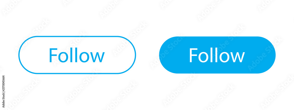 Fototapeta premium Blue follow buttons for social media websites and mobile applications with rounded corners