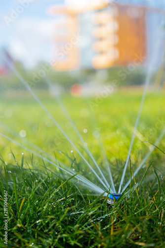 Quadro su tela Concept of automated watering, efficient water management landscaping, gardening and sustainable lawn care