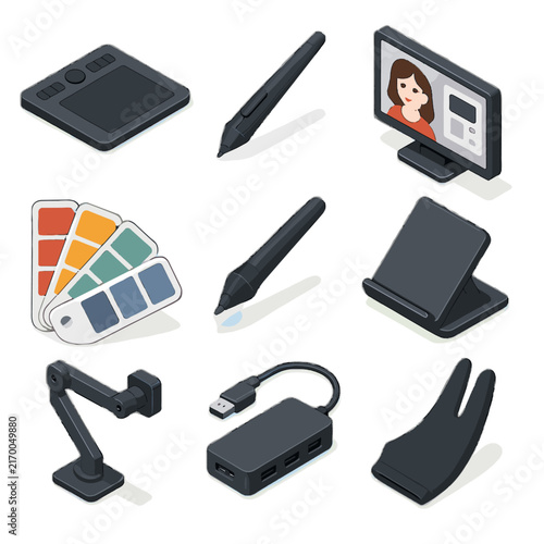 Pen tools graphic icon digital screen palette vector art tablet arm stand