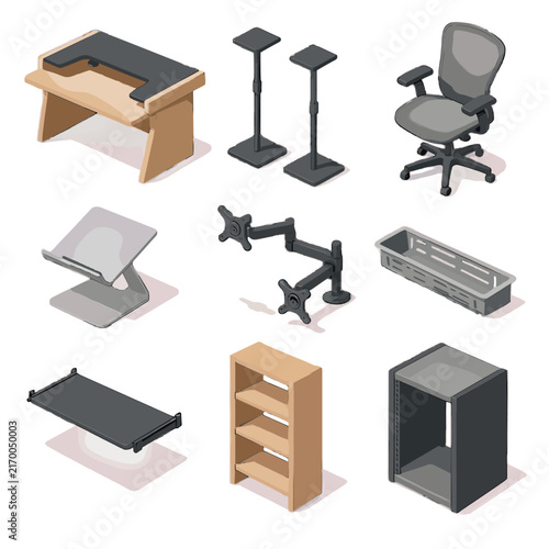 Icon studio unit shelf home riser equipment monitor ergonomic icons vector desk